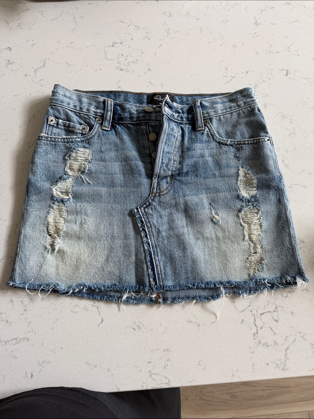 Rails Denim Distressed Mini Skirt - Light Blue
